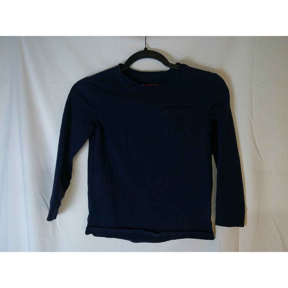 Tommy Bahama Boys Navy Blue Long Sleeve Pocket Tee Shirt Crewneck Size M 7-8